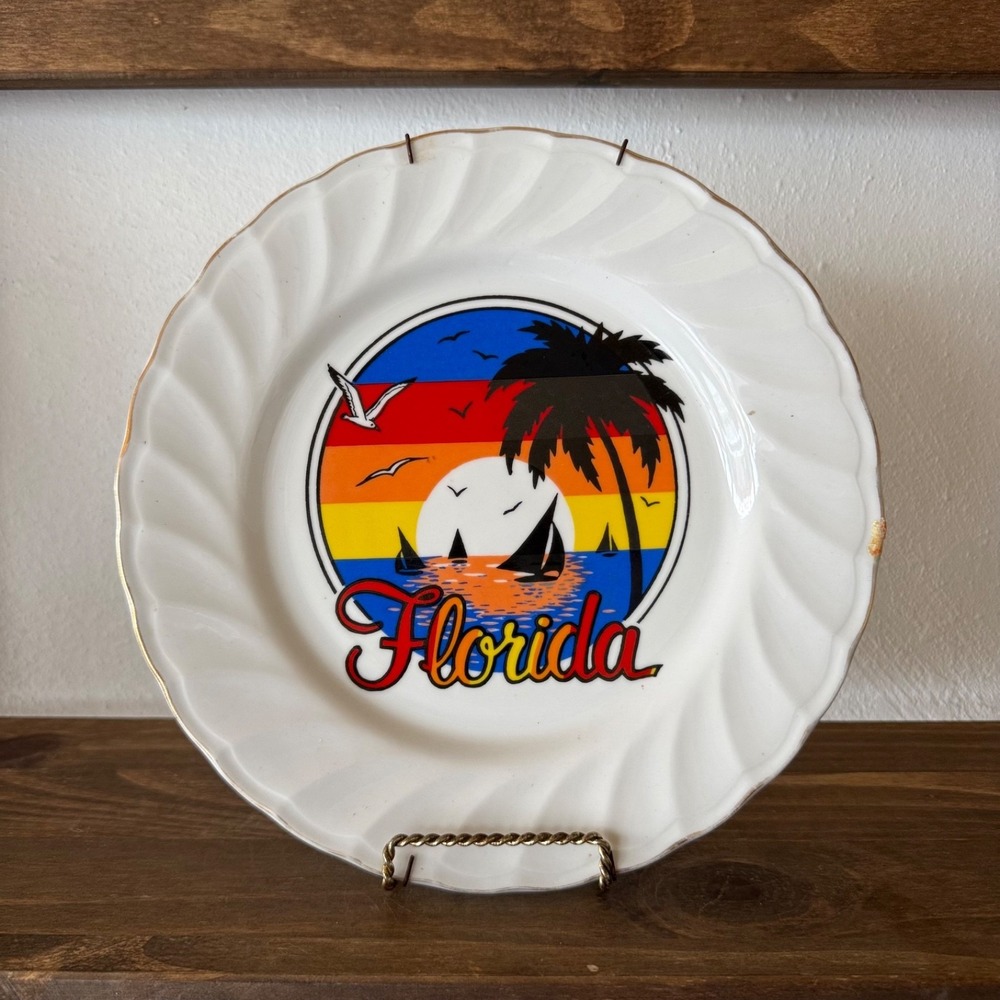 Vintage Florida Palm‎ Tree Sunset Beach Souvenir Decorative Plate